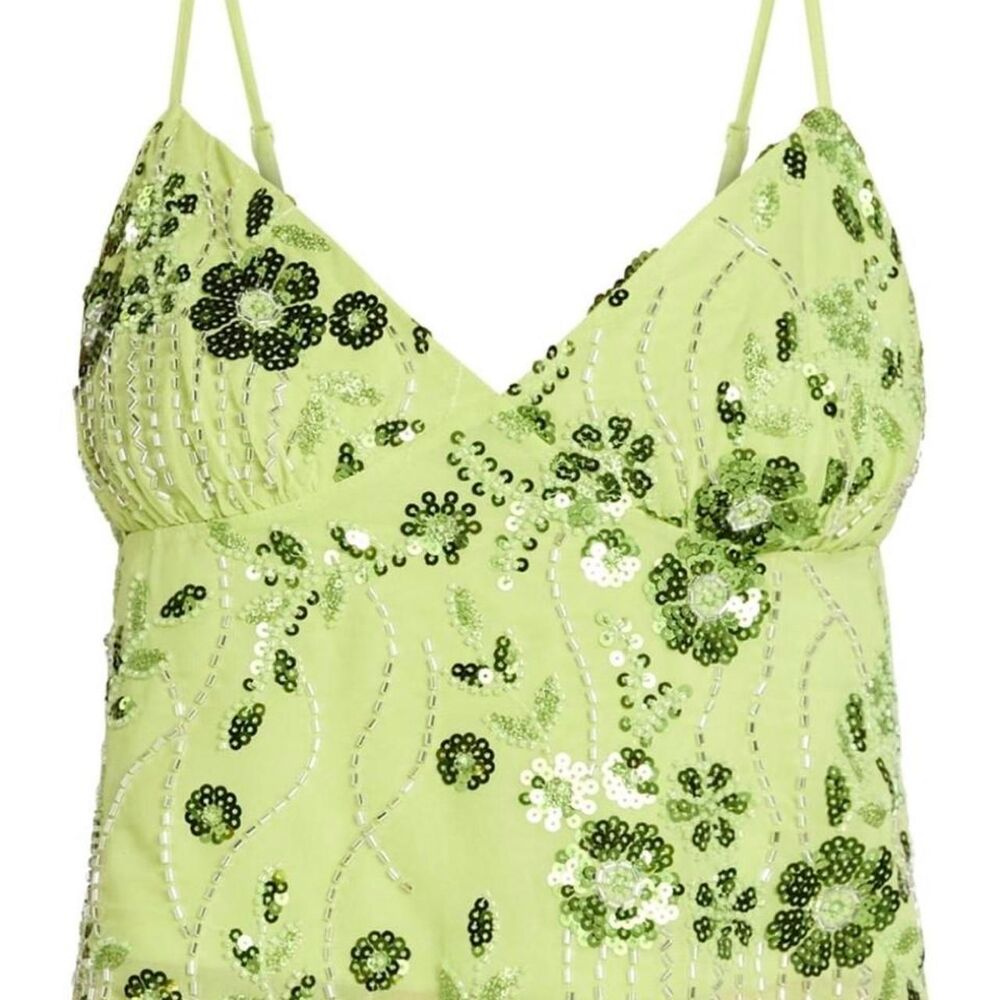 Women's Green sequin crop top with floral design